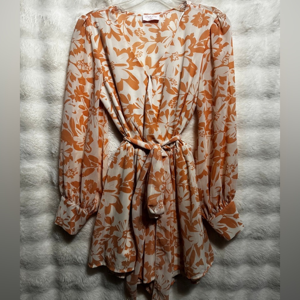 Pink Lily Cream and Orange Floral Wrap Romper
